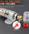 60A inline AGU fuse holder for Complete 4 Gauge Car Subwoofer Amplifier Wiring Harness Kit with power input feature.