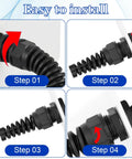 4 Pack NPT One Half Inch Waterproof Cable Glands For Six To Twelve Millimeter Cables, Adjustable Strain Relief Bushing, Nylon Body, Keeps Your Wiring Dry, Sealed And Protected Anywhere. Easy install steps for black NPT 1/2 nylon cable gland