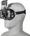 Scuba Mask With Built-In GoPro Mount For All GoPro Hero Cameras, Ultra Soft Silicone Skirt, Fits Like A Glove For Diving, Snorkeling, And Freediving, Black on mannequin