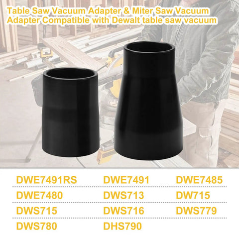 Table Saw Vacuum Adapter And Miter Saw Vacuum Adapter Kit For Dust Collection next to workshop scene.