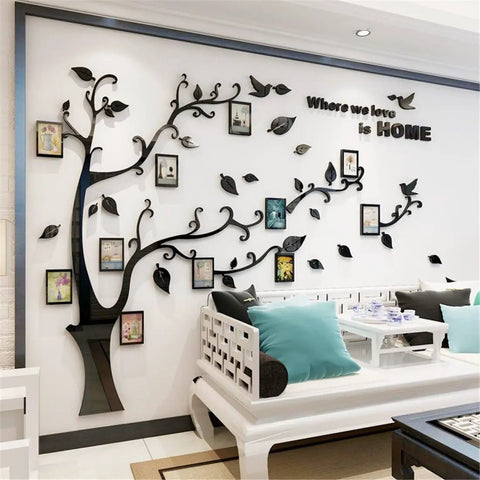 Living room with 3D Dope Tree Wall Decals With DIY Photo Frame For Family Portraits Tree Wall Murals For Living Room And Bedroom TV Background Cozy Home Decor Easy Peel And Stick