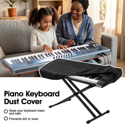 61 Key Piano Keyboard Dust Cover With Adjustable Drawstring, Waterproof Dustproof Electric Piano Cover in living room scene