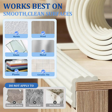 Thick W Shape Baby Proofing Edge Protectors Soft Foam Corner Guards on smooth surfaces like wood and glass.