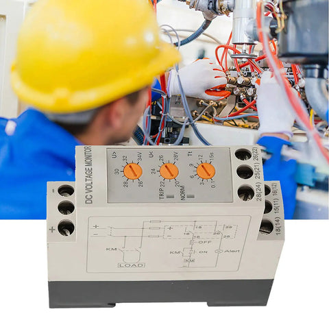 Voltage Monitoring Relay With Adjustable Over And Under Voltage Protection Delay Timer 35mm DIN Rail Mount DC 24V in use