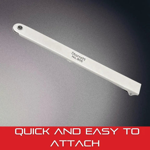 Thickness Gage Holder For Precision Measurement With Dull Nickel Finish Single End Clamp Model 806 on gradient background