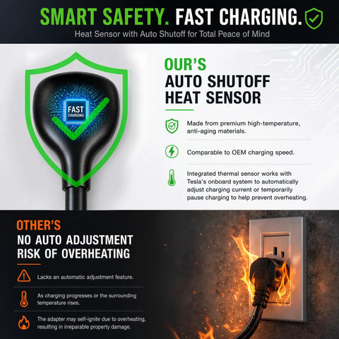 Nema 14-50 To Tesla Mobile Connector Adapter For Gen 2 And Gen 3 240 Volt 30 Amp EV Charging with auto shutoff heat sensor.