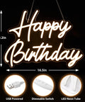 Happy Birthday Neon Sign For Backdrop Small 16.5 X 12.2 Inches LED Light Up Birthday Sign With Dimmable Switch Warm White Glow