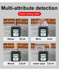 Straight Shooting Wall Scanner And Stud Finder With Four In One Metal Detection And AC Voltage Sensing To Nail Down Hidden Joists And Live Wires Safely Without Drywall Damage showing detection for rebar, wire, wood, and water pipe.