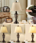 Farmhouse Table Lamp Set Of 2 With 3 Way Dimming Vintage Bedside Lamps With USB Ports And Included LED Bulbs For Bedroom Or Living Room End Tables No Fuss USB Charging For Cabin Decor, showing dimming settings and USB charging feature