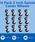 24 Pack 2 Inch Swivel Caster Wheels With Top Plate And Double Bearing Heavy Duty Steel And Polyurethane 25kg Per Wheel