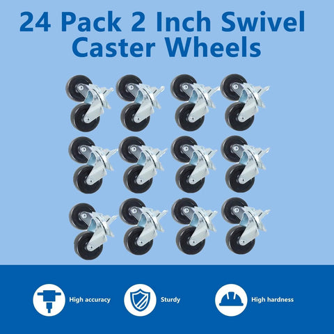24 Pack 2 Inch Swivel Caster Wheels With Top Plate And Double Bearing Heavy Duty Steel And Polyurethane 25kg Per Wheel