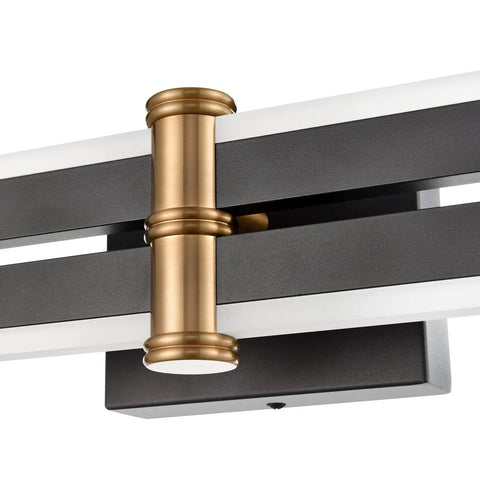 Side view of Sleek Aluminum Black And Gold LED Vanity Lights For Bathroom 24 Inch Wall Mount Fixtures Over Mirror With White Light 5500K