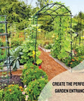 63 Inch Long 80 Inch Tall Garden Arch Arbor for Climbing Vines Heavy Duty Metal Trellis with Nylon Netting in garden setting