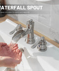 8 Inch Widespread Bathroom Faucet With Three Holes And Two Handles In Dope Brushed Nickel Finish Farmhouse Style Waterfall Sink Faucet