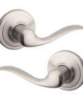 Dummy Door Lever Handle For Closets And Pantries, Right Handed Interior Pull For French Double Doors, Satin Nickel With Microban Protection, No Turn, Easy DIY Install, close-up view.