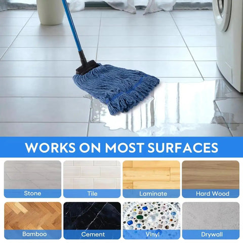 No-Sweat Heavy-Duty Mop Head Replacement, Screw-On Wet Industrial Cotton String Refill With Stiff Bristles, cleaning on tile.