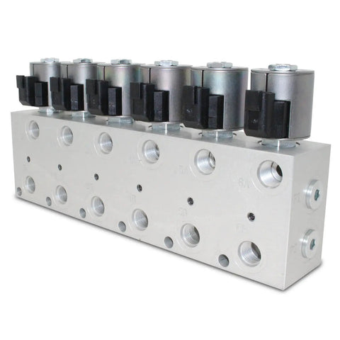 Six Circuit Hydraulic Multiplier Kit With Selector Valve, Couplers And 12V Control Box For Open, Closed Or FPC Systems, anodized body