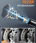 Exploded view of Endoscope Cam With Light 1920P Borescope Eight LED Lights 33 Ft, highlighting HD resolution and detail comparison.