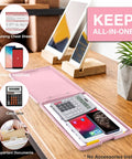 Storage Clipboards With Low Profile Clip For Work And School 8.5x11 Inch Clipboard Case With Snap Closure And Hanging Hole Nurse Friendly For Classrooms And Office Use Must Have shown open on desk holding calculator, phone, and documents