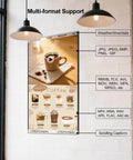 49 Inch Ultra Bright Ceiling Mount Commercial Digital Signage Board With Kickass 2000 Nits Brightness Heavy Duty 4K Display showing coffee menu.