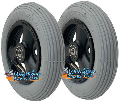 Top Shelf Pair Of 6 X 1 1/4 Inch Wheelchair Caster Wheels With Pneumatic Tires And 5/16 Bearings, featuring a hollow spoke design.