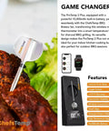 Close-up of ProTemp 2 Plus Wireless Meat Thermometer with Temperature Controller in grilled meat.