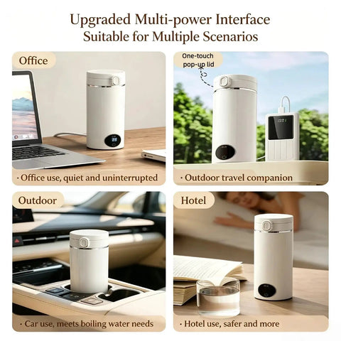 Grab And Go Travel Kettle, 500 Ml Heated Water Cup, 6 Temp Controls, 300W Fast Boil, Self Serving Mug For Road Trips, Office and outdoor use.