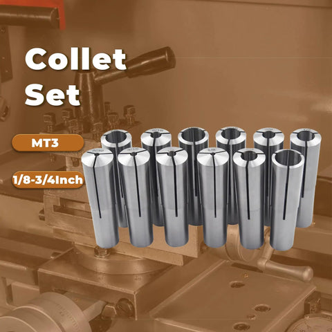 MT3 Collet Set for Milling and Lathe Work with Threaded Back Drawbar, CNC Precision, 1/8 to 3/4 inch Range, 12-Piece Set