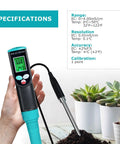 Pro Grade Soil EC Meter 2 In 1 Temperature Tester With Corded Sensor Backlit LCD Display measuring soil near potted plants