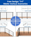 Image showcasing Side Mount Cable Railing Kit For Decks 15 To 20 Feet Adjustable Length 42 Inch Posts Four Level Post Set Complete Railing System With Swageless Invisible Cable Kit And Paper User Guide No Handrail displayed in various configurations.