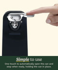 Reliable Automatic Electric Can Opener With Simple One Touch Activation And Secure Nonslip Base For No Sweat Everyday Kitchen Cooking And Canning Prep In Sleek Black, hand press demonstration.