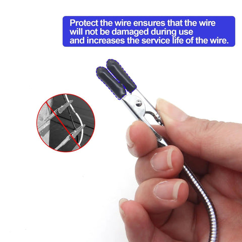 Hand holding wire holder with black protective cap, part of Two Pack Wire Holders For Soldering In Field Durable Adjustable Helping Hands Clamps.