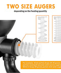 Close-up of two size augers for the Set It And Forget It Vacation Ready Automatic Pond Feeder showing feeding options.