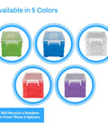 Durable 3x5 Index Card Box Organizer available in assorted colors including green, blue, white, red, and purple, stackable design.