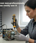 Person using Cordless Electric Screwdriver With LED Light USB Rechargeable 28 Piece Bit Set on electronic device