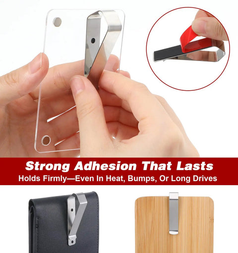 6 Pcs Car Visor Clip Photo Holder with durable adhesive stainless steel clips for custom pictures, installation example shown