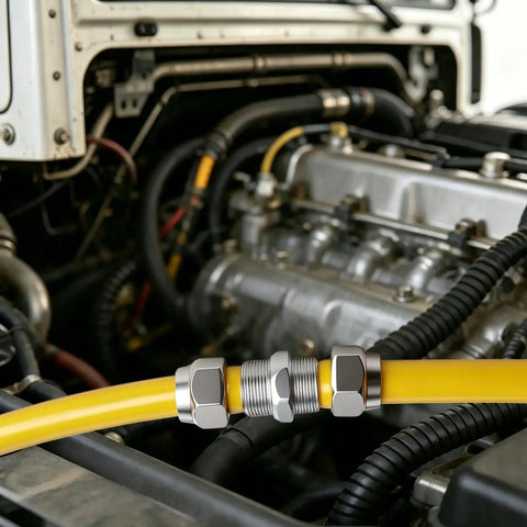 8 Pack Straight Air Fittings 4 To 16mm Heavy Duty Push In Pneumatic Connectors Tool Free Quick Install Leak Proof Secure For Air Lines Hose Systems And DIY Projects, metal fitting on yellow hose in engine bay