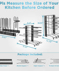 Heavy Duty Adjustable Pots And Pans Organizer Under Cabinet With Anti Slip Rubber Dividers Tight Fit Home Kitchen Storage Rack dimensions and parts illustration.
