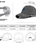 Lightweight Breathable Mens Baseball Hat For All Season Comfort Dark Grey Cap With Soft Fit Perfect For Running Hiking Cycling Walking And Everyday Cool Active Style On The Go, showing dimensions and fit guide.