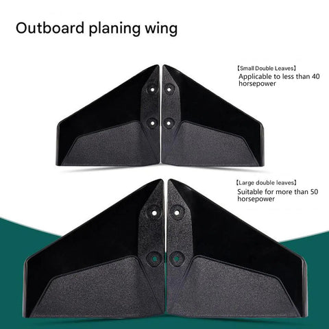 External Motor Hydrofoil Upgrade Kit for planing with double leaves shown in small for under 40 HP and large for over 50 HP