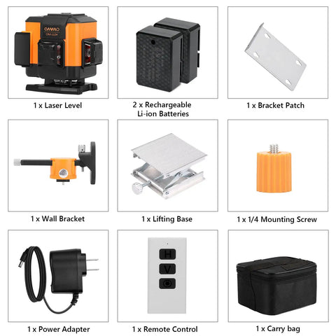 Green Laser Level Self Leveling Tool With 12 Line Lasers And 360 Degree Beams, accessories including bracket, remote and bag