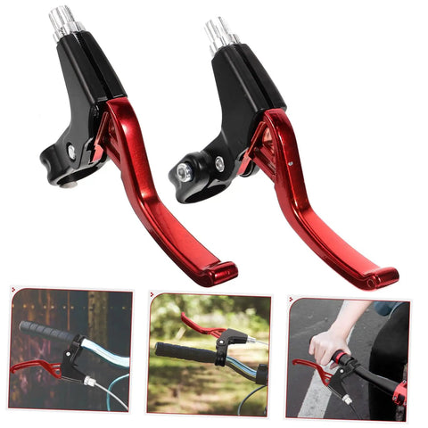 3 Pair Aluminum Alloy Bike Brake Levers Set Red for mountain and road bikes shown in detail with a closer look at installation.