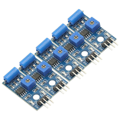 Motion Sensor Module And Vibration Sensor Pack For Arduino Projects 5 Pcs Vibration Switch Alarm Sensors With Digital Output For 3 3V To 5V Compact 3 2cm By 1 4cm PCB Perfect For DIY Security Prototyping And Hands On Experiments. Five blue SW-420 vibration sensor modules with 3-pin headers