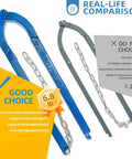Heavy Duty Fence Wire Tightener Weighs 6.8 Lb For Quick Permanent Repairs of Slack Electric Horse and Mesh Fence Wire with Lifetime Guarantee shown in blue beside lighter alternative.