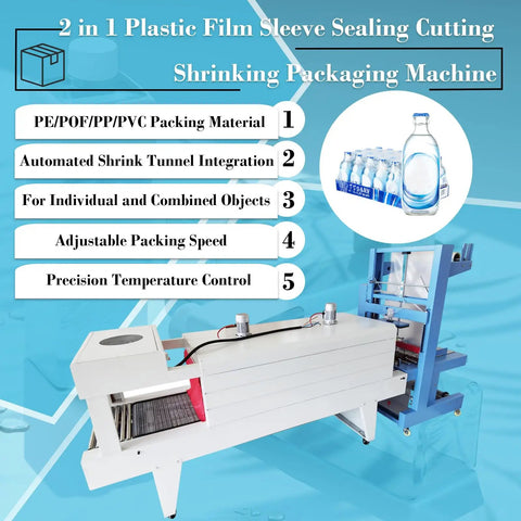 Automatic Heat Shrink Sleeve Sealing And Cutting Machine For PE POF PP PVC Films, 2 in 1 packaging machine with adjustable speed.