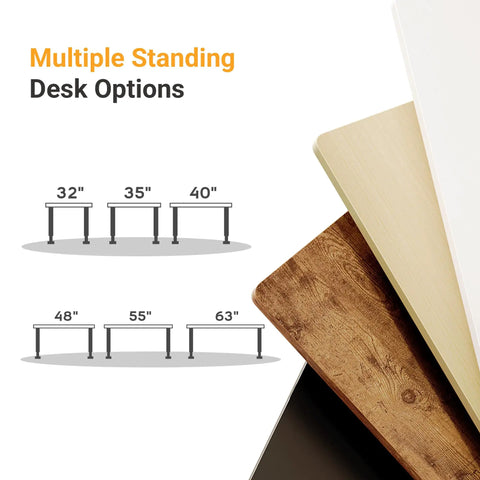 Multiple sizes shown of 32 Inch Electric Standing Desk For Small Spaces With Adjustable Height Sit Stand Memory Presets And Cable Management Go-To Home Office Computer Workstation Black Frame Black Top