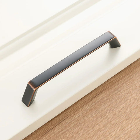 10 Pack 5 Inch Oil Rubbed Bronze Cabinet Pulls Set For Kitchen Cabinets Drawers Dresser Vanity Cupboard installed on white cabinet