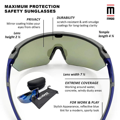 Badass Semi Frameless Safety Glasses With Ansi Z87 Certified features near a black case and cleaning cloth for tough jobs.