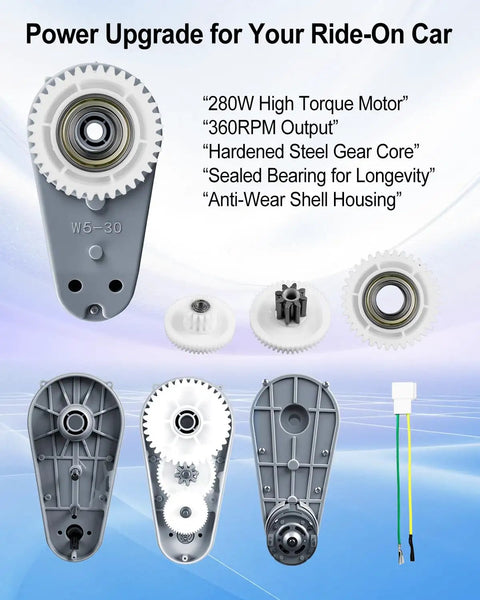 Two Piece 24 Volt RS775 High Speed Motor Gearbox Power Up For Kids Ride On Cars, 280W Power Drive Engine, 360 RPM Output