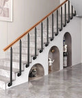 Rock Solid Black Wrought Iron Stair Railing With Side Mount Deck Post And Screw Kit 41 Inch Heavy Duty Outdoor Metal Banister for modern stairs.